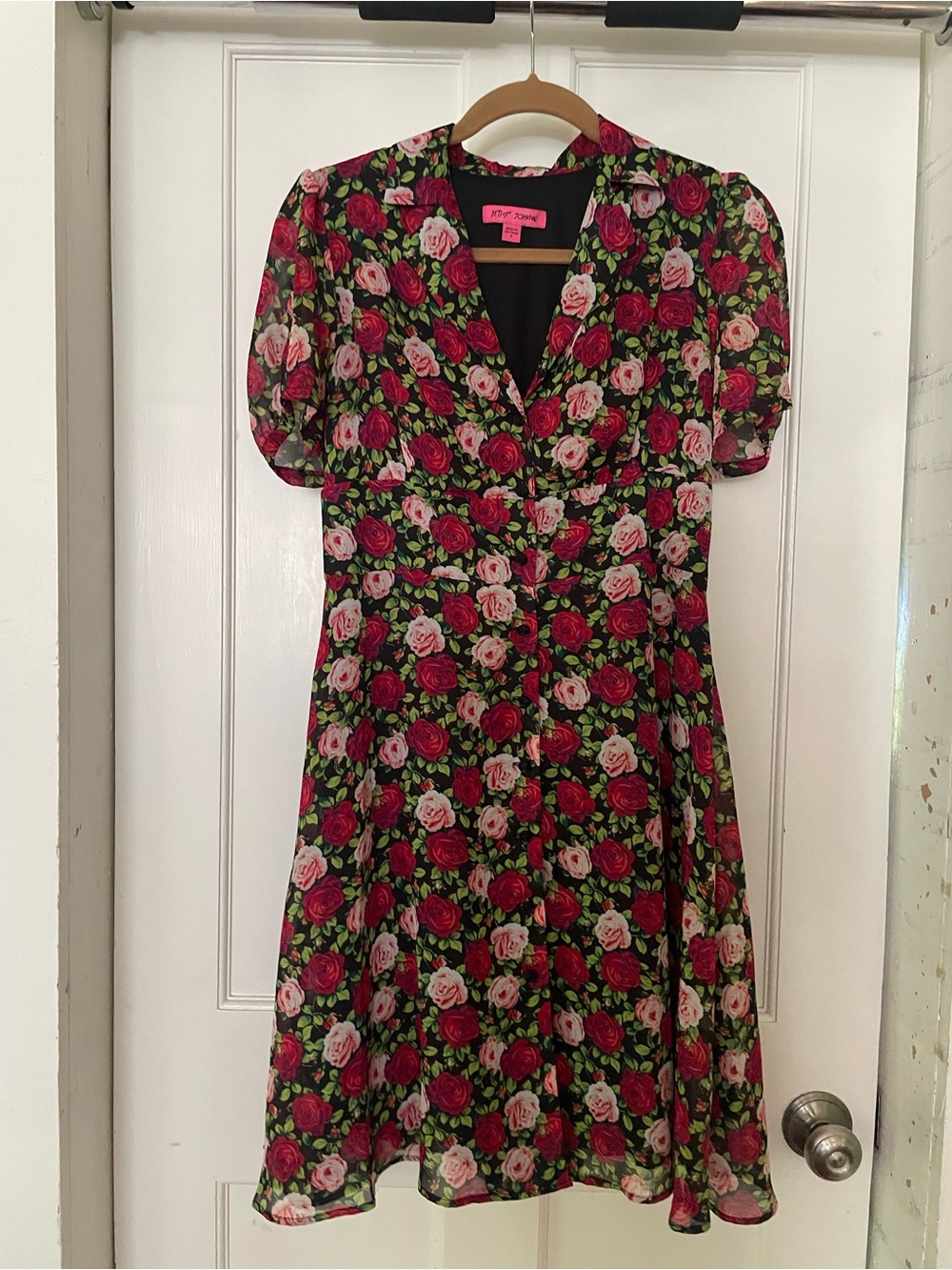 Betsey Johnson 90’s inspired Midi Dress with Pink & Red Roses